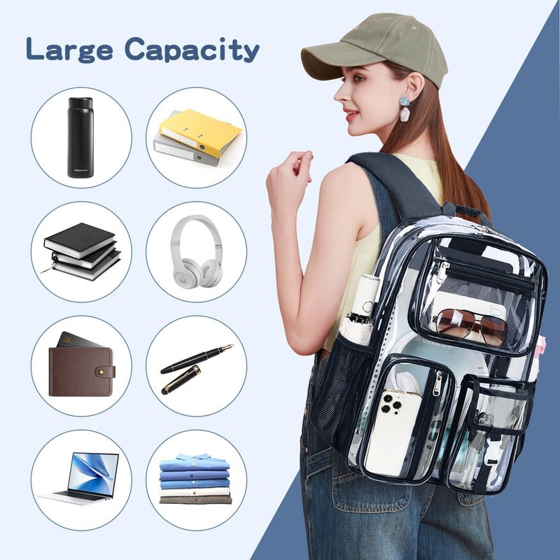 Cusangel Clear Blue Backpack for School, Heavy Duty Backpack for Men,transparent BookBag,16inch TPU Large Capacity See Through plastic bag for Sport Events,Travel,Work - Image 2
